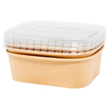 ZED Disposable Kraft Rectangular Bowl with Lid 750ml 3pcs - buy, prices for EKO Market - photo 1