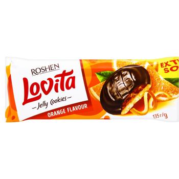 Печенье Roshen Lovita Jelly Cookies сдобное с желейной начинкой со вкусом апельсина 135г - купить, цены на Идеал - фото 1