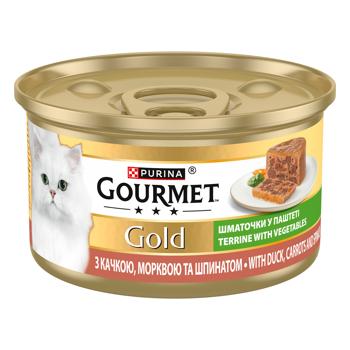 Корм влажный Gourmet Gold с уткой, морковью и шпинатом для кошек 85г - купить, цены на КОСМОС - фото 1