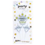 Набір свічок Party Candles Корони для торту 3шт золото-срібло-бронза