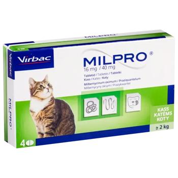 Virbac Milpro Tablets for Cats from 2 to 8 kg for Treatment of Helminthiasis 16mg/40mg 4pcs - buy, prices for MasterZoo - photo 1