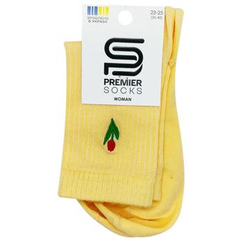 Шкарпетки Premier Socks жіночі класичні в рубчик з вишивкою квітка р.23-25 світло-жовтий - купити, ціни на Чудо Маркет - фото 1