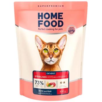 Home Food Adult Sterilised Hypoallergenic Grain-Free сухий корм для котів 400 г - качка та груша - купити, ціни на MasterZoo - фото 1