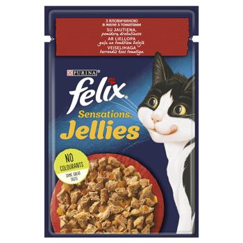 Корм влажный Felix Sensations Jellies с говядиной и томатами для кошек 85г - купить, цены на КОСМОС - фото 1