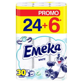 Туалетная бумага Emeka White 3-слойная 24+6шт