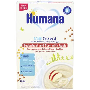 Каша Humana молочная гречнево-кукурузная с яблоком 200г - купить, цены на Auchan - фото 1