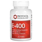 Protocol for Life Balance E-400 Vitamin E with Selenium and Mixed Tocopherols 120 softgels