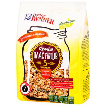 Doctor Benner 3 Cereals Flakes Mixture with Flax and Bran 400g - buy, prices for NOVUS - photo 1