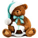 Підвіска декоративна Bona Di Ведмедик з конячкою гойдалкою 9,5х6,5х10.5см коричневий з тіффані