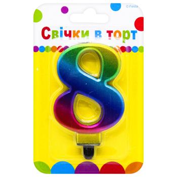 Свеча Party Favors Цифра 8 Цветная