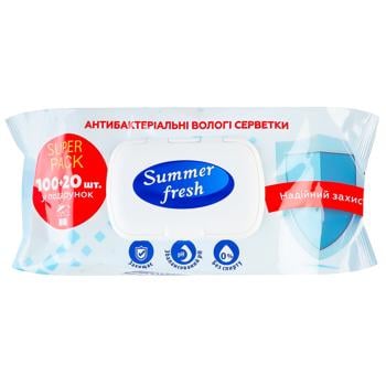 Summer Fresh Antibacterial Wet Napkins 120pcs - buy, prices for Supermarket "Kharkiv" - photo 1