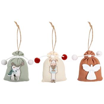 Подвеска Actuel Мешочек дерево/текстиль 10см в ассортименте - купить, цены на Auchan - фото 1