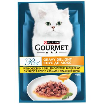 Корм вологий Gourmet Perle Соус Де-Люкс з куркою для дорослих котів 85г - купити, ціни на MasterZoo - фото 1