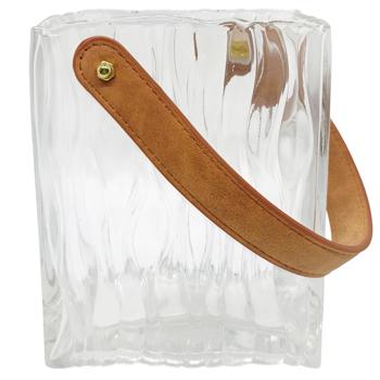 Glass  Basket Vase with a Strap Transparent 13*18.5cm 64591-1 I011