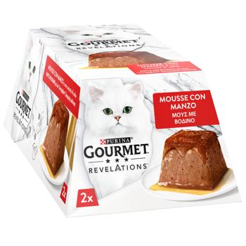 Корм вологий Gourmet Revelations Мус з яловичиною та підливкою для дорослих котів 57г х 2шт