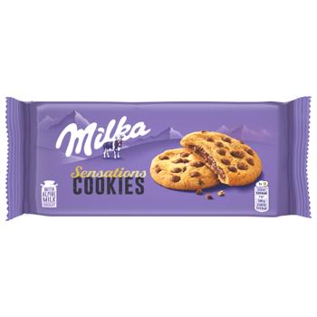 Печиво Milka Sensations з шоколадними краплями та шоколадною начинкою 156г - купити, ціни на КОСМОС - фото 1