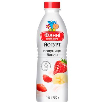 Йогурт Фанні Полуниця-банан питний 1% 750г - купити, ціни на ULTRAMARKET - фото 1