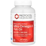 Омега-3, Ultra Omega-3, Protocol for Life Balance, молекулярно дистильована, 500 EPA / 250 DHA, 180 