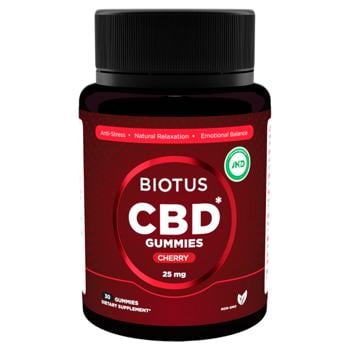 Biotus CBD Gummies Cherry Flavored Cannabidiol 25mg 30 chewables