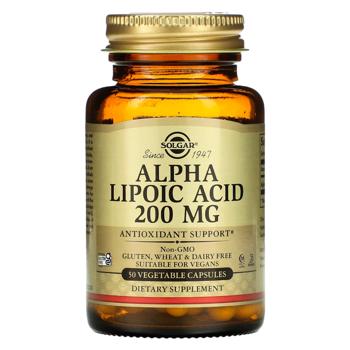 Альфа-ліпоєва кислота, Alpha Lipoic Acid, Solgar, 200 мг, 50 капсул