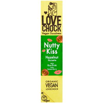Lovechock Nutty Kiss Vegan Organic Chocolate with Hazelnuts and Rice Drink 64% 40g