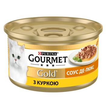Корм влажный Gourmet Gold Соус Де-Люкс с курицей для взрослых кошек 85г - купить, цены на MasterZoo - фото 1