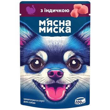 Корм для собак М'ясна Миска шматочки в соусі з індичкою 100г