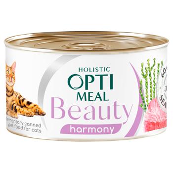 Корм вологий Optimeal Beauty Harmony з тунцем та морськими водоростями для дорослих котів із заспокійливим ефектом 70г - купити, ціни на MasterZoo - фото 1