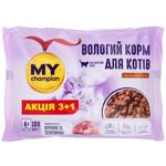 My Champion Chunks in Sauce with Chicken and Veal Wet Food for Adult Cats 100g x 4pcs