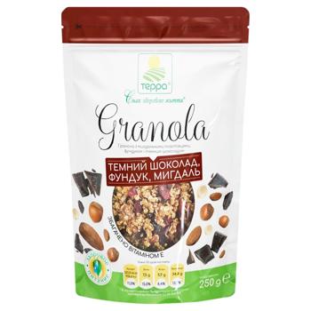 Гранола Терра з мигдальними пластівцями, фундуком і темним шоколадом 250г - купити, ціни на Чудо Маркет - фото 1