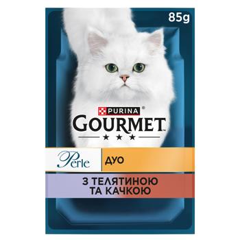 Корм влажный Gourmet Perle Duo с телятиной и уткой для кошек 85г - купить, цены на Чудо Маркет - фото 2