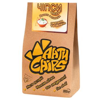 Чипси АнтиChips печені з лаваша зі смаком сметани та зелені 100г