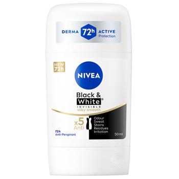 Антиперспирант твердый Nivea Black&White Invisible Silky Smooth 50мл - купить, цены на Auchan - фото 1