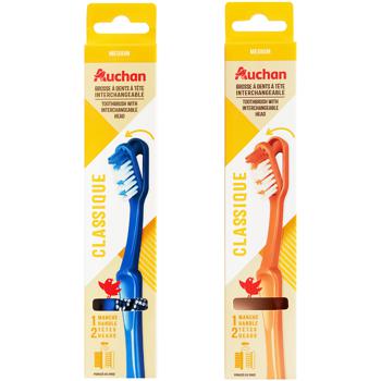 Зубна щітка Auchan Classic Medium ручка та 2 насадки