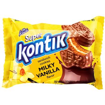 Печиво-сендвіч Konti Super Kontik молочний зі смаком ванілі в глазурі 45г