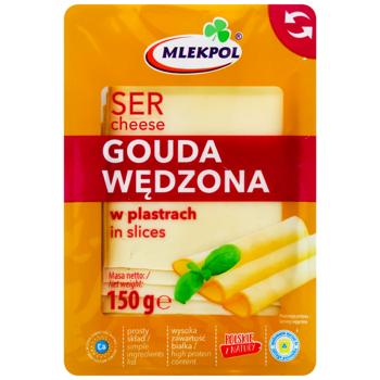 Сир Гауда копчена нарізаний 150г TM MLEKPOL - купити, ціни на Auchan - фото 1