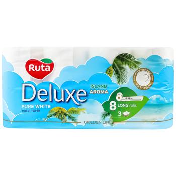 Ruta Deluxe Pure White 3-ply Toilet Paper 8pcs - buy, prices for MegaMarket - photo 1