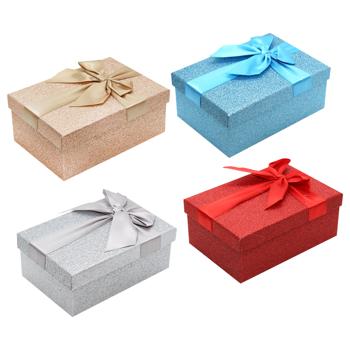 Коробка подарункова Блискітки з бантом 21*15*8,5см