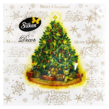 Серветки столові Silken Ялинка Merry Christmas 3-шарові 33*33см 18шт