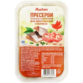 Сельдь Auchan филе-кусочки с паприкой в масле 500г - купить, цены на Auchan - фото 1