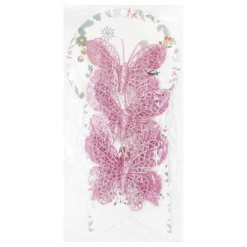 Украшение ёлочное Бабочки розовое 3шт 10см - купить, цены на КОСМОС - фото 1