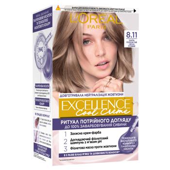 Крем-краска L'Oreal Paris Excellence Cool Creme 8.11 Ультрапепельный светло-русый - купить, цены на Auchan - фото 1