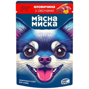 Корм для собак М'ясна Миска шматочки в соусі з яловичиною та овочами 100г