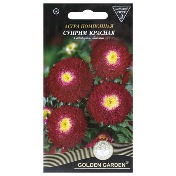 Golden Garden Flowers Aster Pompon Supreme Red Seed 0.25g