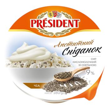 President Cottage Cheese Curd Breakfast with Sour Cream and Chia 9% 180g - buy, prices for Ideal - photo 2