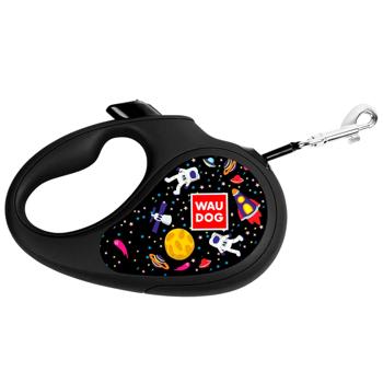 Waudog R-leash Roulette Leash with Tape XS Up to 12kg 3m Black with Nasa Design