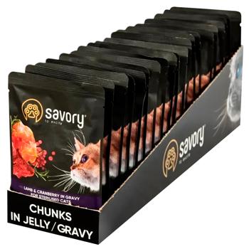 Savory Sterilized упаковка вологого корму для котів 22 шт х 85 г - ягня та журавлина - купить, цены на MasterZoo - фото 1