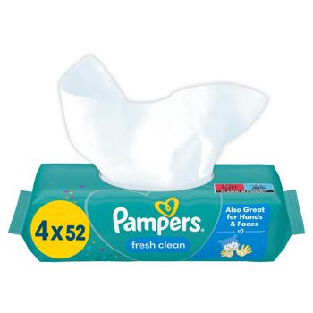 Серветки вологі Pampers Fresh Clean дитячі 4x52шт - купити, ціни на - фото 2