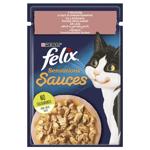 Корм влажный Felix Sensations Sauces с лососем в соусе со вкусом креветок для кошек 85г