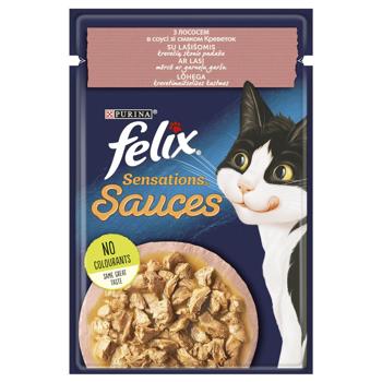 Корм вологий Felix Sensations Sauces з лососем в соусі зі смаком креветок для котів 85г - купити, ціни на КОСМОС - фото 1